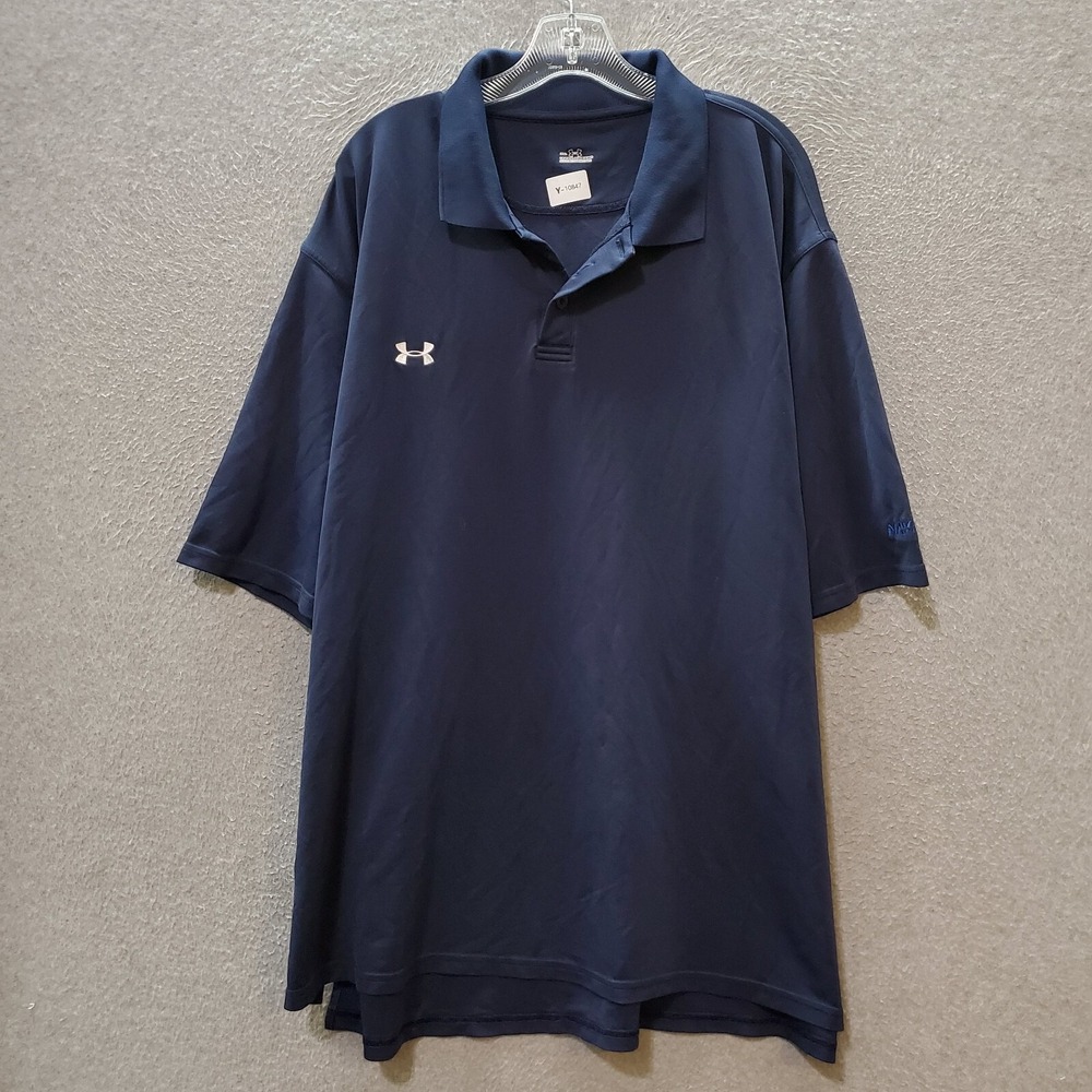 Under Armour Men Polo Shirt 2XL Blue Logo Embroidered Short Sleeve Collar